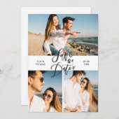 3 Foto Collage Modern Script Save the Date Kaart (Voorkant / Achterkant)