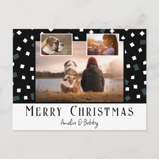3 foto collage modern zwart wit kerst feestdagenkaart (Voorkant)