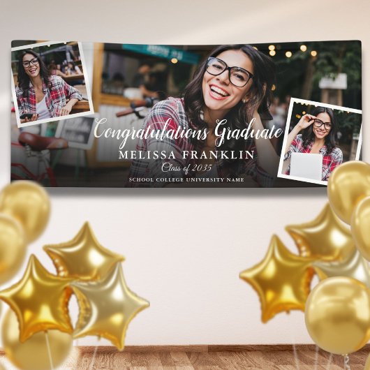 3 Foto Collage Moderne Afstudeerfeest Spandoek