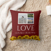 3 Foto collage moderne burgundy zonnebloem Huwelij Kussen (Deken)