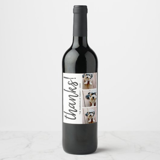 3 Foto collage - Moderne Dank u wel op naam Wijn Etiket (Voorkant)