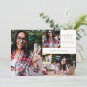 3 Foto Collage Moderne Gouden Afstudeerfeest Kaart (Staand voorkant)