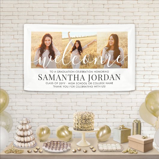 3 foto collage moderne script afstudeer welkom spandoek
