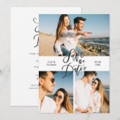 3 Foto Collage Moderne Script Save the Date Kaart (Voorkant / Achterkant)