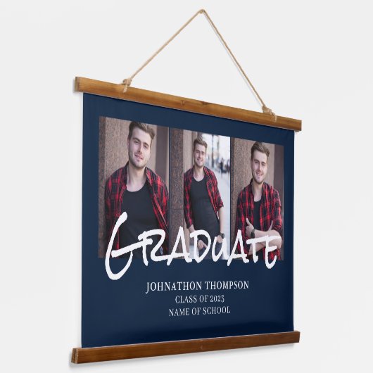 3 Foto-collage Navy Afstuderen Hanging Tapestry Hangend Wandkleed (Gebogen)