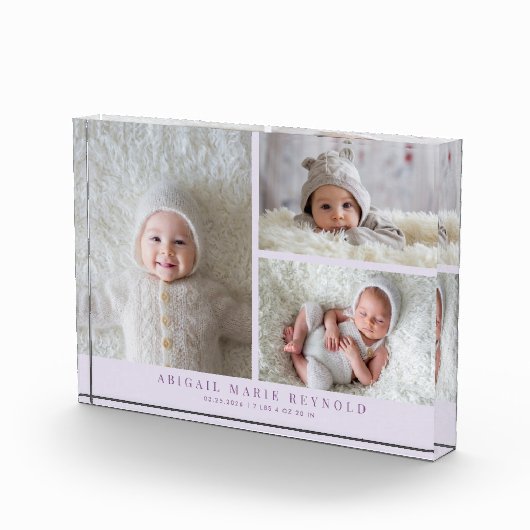 3 Foto Collage Paars Nieuw Baby Aandenken  (Rechts)