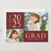 3 Foto Collage Rood & Beige Afstudeerfeest Kaart (Voorkant)