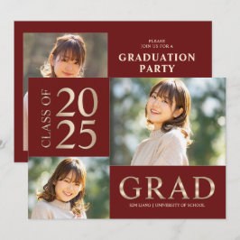 3 Foto Collage Rood & Beige Afstudeerfeest Kaart