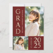 3 Foto Collage Rood & Beige Afstudeerfeest Kaart (Voorkant)