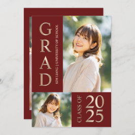 3 Foto Collage Rood & Beige Afstudeerfeest Kaart