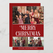 3 Foto Collage Rood en Wit Vrolijk Kerstfeest Feestdagenkaart (Voorkant / Achterkant)
