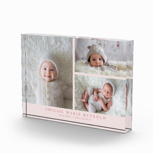 3 Foto Collage Roze Geboorte Cadeau (Rechts)