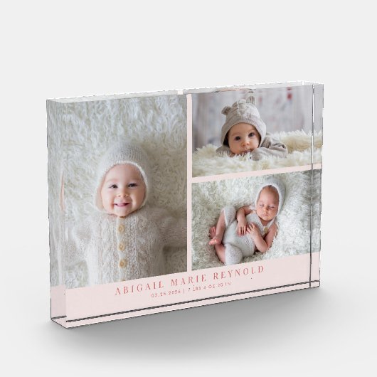 3 Foto Collage Roze Geboorte Cadeau (Links)