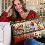 3 Foto Collage Rustic Abstracte, gepersonaliseerde Accent Kussen<br><div class="desc">3 het Abstracte Sierkussen van de Steekproef van de Naam van de Collage Rustic van de Foto de Aangepersonaliseerde van de Naam de Accent van de Pijler kenmerkt een fotocollage van drie van uw favoriete foto's met uw gepersonaliseerde naam in eenvoudig zwart manuscript op een abstracte achtergrond. Personaliseer door de...</div>