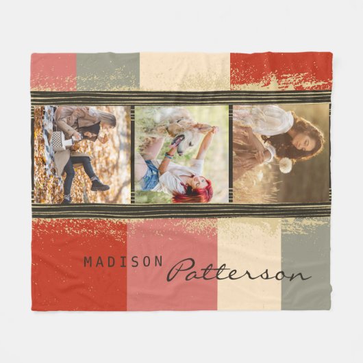 3 Foto Collage Rustic Abstracte, gepersonaliseerde Fleece Deken (Voorkant (Horizontaal))
