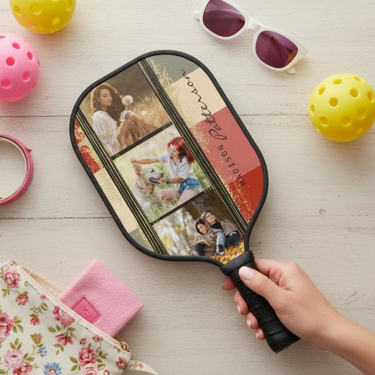 3 Foto Collage Rustic Abstracte, gepersonaliseerde Pickleball Paddle