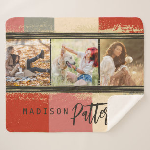 3 Foto Collage Rustic Abstracte, gepersonaliseerde Sherpa Deken