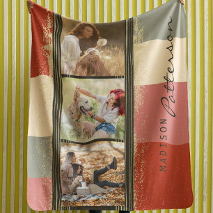 3 Foto Collage Rustic Abstracte, gepersonaliseerde Sherpa Deken