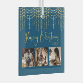 3 Foto Collage Rustic Blue Garland Lichten Glas Ornament (Voorkant Rechts)