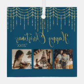 3 Foto Collage Rustic Blue Garland Lichten Glas Ornament (Achterkant)