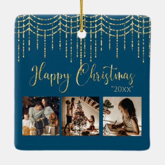 3 Foto collage Rustic Garland Licht keramisch kera Keramisch Ornament (Achterkant)