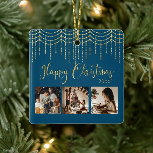 3 Foto collage Rustic Garland Licht keramisch kera Ornament (Boom)