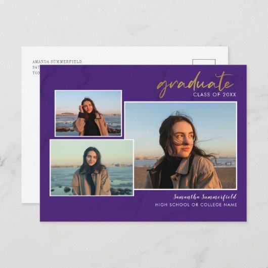 3 Foto Collage Script Afstudeerder 2022 Paars Afst Aankondigingskaart (Voorkant / Achterkant)