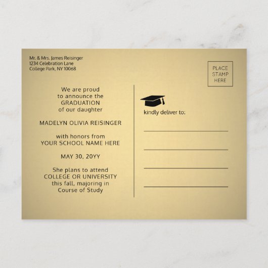 3 Foto Collage Script Black en Gold Afstuderen Aankondigingskaart (Achterkant)