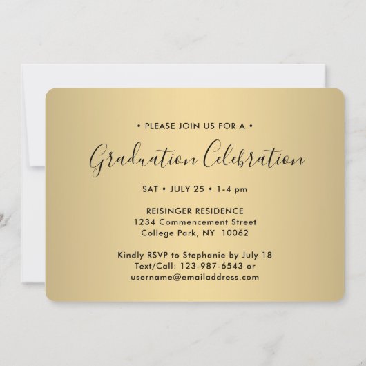 3 Foto Collage Script Black Gold Graduparty Kaart (Achterkant)