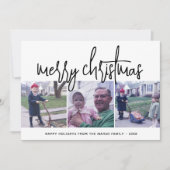 3 Foto Collage Script Black White Merry kerst Feestdagenkaart (Voorkant)