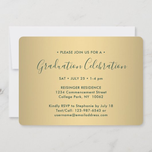 3 Foto Collage Script Green Gold Graduparty Kaart (Achterkant)