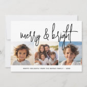 3 Foto Collage Script zwart wit Merry Bright Feestdagenkaart (Voorkant)