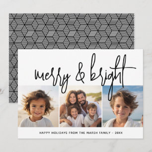 3 Foto Collage Script zwart wit Merry Bright Feestdagenkaart