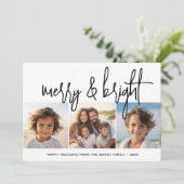 3 Foto Collage Script zwart wit Merry Bright Feestdagenkaart (Staand voorkant)