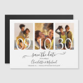 3 Foto Collage Signature Script Weddenschap Save t Magnetische Uitnodiging (Voorkant / Achterkant)