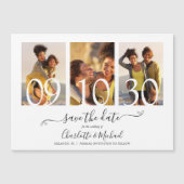 3 Foto Collage Signature Script Weddenschap Save t Magnetische Uitnodiging (Voorkant)