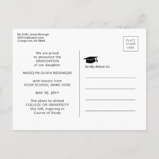 3 Foto Collage Simple Black en White Afstuderen Aankondigingskaart (Achterkant)