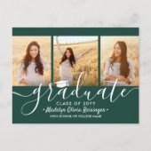 3 Foto Collage Simple Dark Green White Afstuderen Aankondigingskaart (Voorkant)