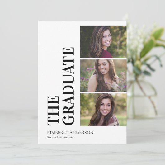 3 Foto Collage Simple Graduparty Kaart (Staand voorkant)
