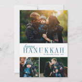 3 Foto Collage Simple Modern Blauwgroen Hanukkah F Feestdagenkaart (Voorkant)