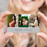 3 Foto Collage Simple Modern Elegant Photograaf Visitekaartje<br><div class="desc">Cadeau je beste zelf aan je klanten. 3 van uw beste foto's, handgeschreven scriptkalligrafie en eenvoudige grafische typografie bedekken een zachte lichte grijze achtergrond op dit schitterende, elegante, moderne visitekaartje. Pas uw volledige naam en zakelijke wensen aan de voorzijde aan. Vul de achterkant in met uw telefoonnummer, website, sociale mediaaccounts...</div>