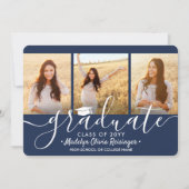 3 Foto Collage Verloopfeest Marineblauw en Wit Kaart (Voorkant)