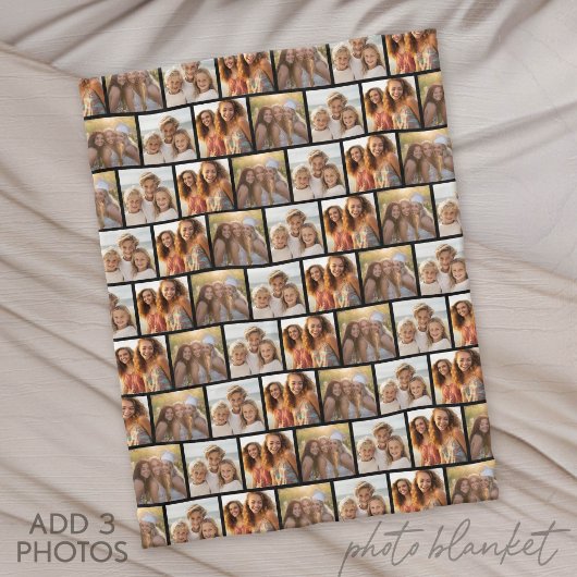 3 Foto Collage - Verspringend Patroon - Zwart Fleece Deken