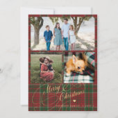 3 foto collage Vrolijk kerstscript plaid Feestdagenkaart (Voorkant)