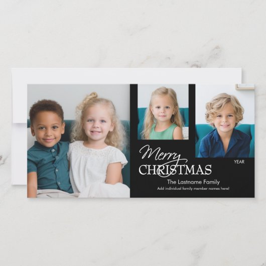 3 Foto-collage - Vrolijk kerstzwart & wit Feestdagenkaart (Voorkant)