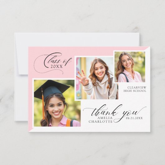 3 Foto Collage Vrouwelijke Afstuderen Bedankkaart (Voorkant)