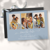 3 Foto Collage Wedding Save the Date Dusty Blue Magnetische Uitnodiging