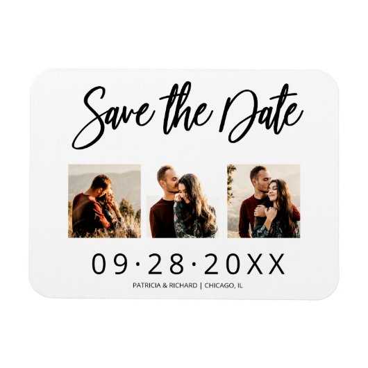 3 Foto Collage Wedding Save the Date Magneet (Horizontaal)
