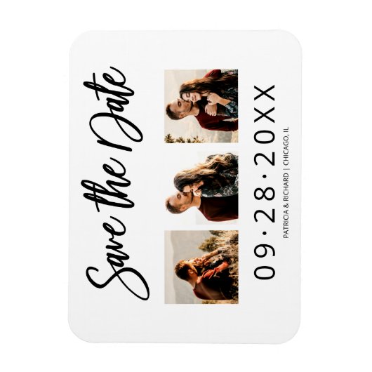 3 Foto Collage Wedding Save the Date Magneet (Verticaal)