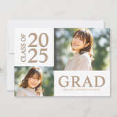 3 Foto Collage Wit & Beige Afstudeerfeest Kaart (Voorkant)